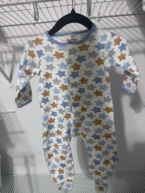 Unbranded Blue & Tan Star-Print Footie One-Piece